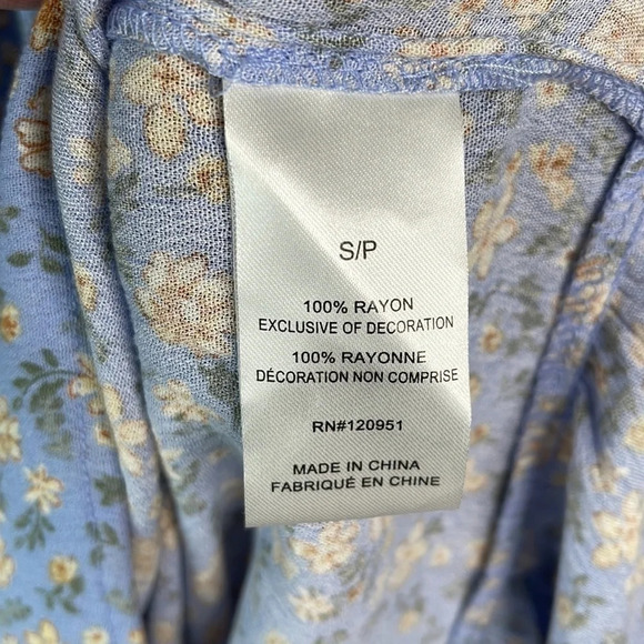 WILD SKYE Tiered Floral Maxi Dress Blue Spaghetti Strap Plisse Milkmaid S - Picture 9 of 12